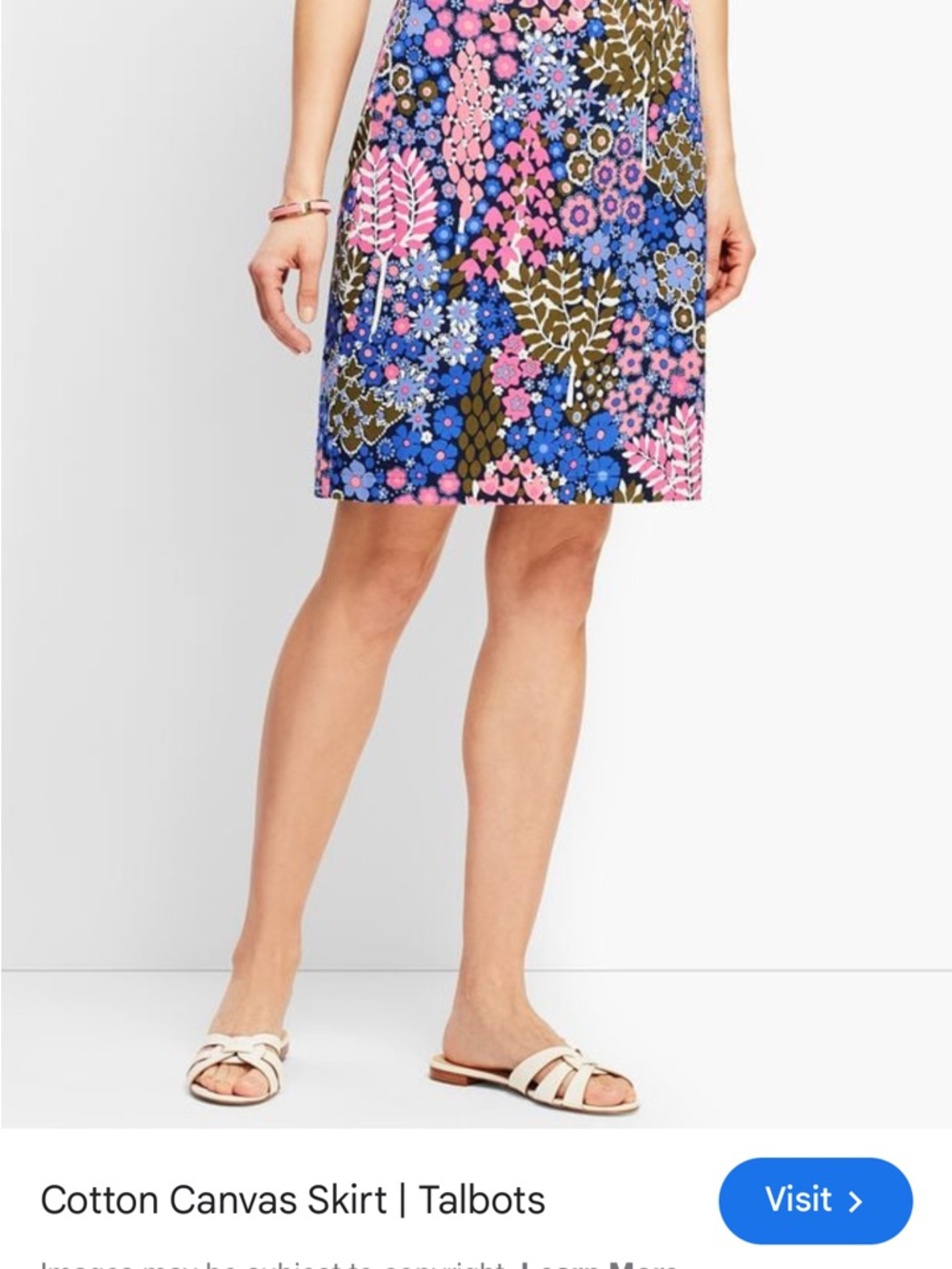 Talbots Blue & Pink Floral A-Line Cotton Skirt NWOT